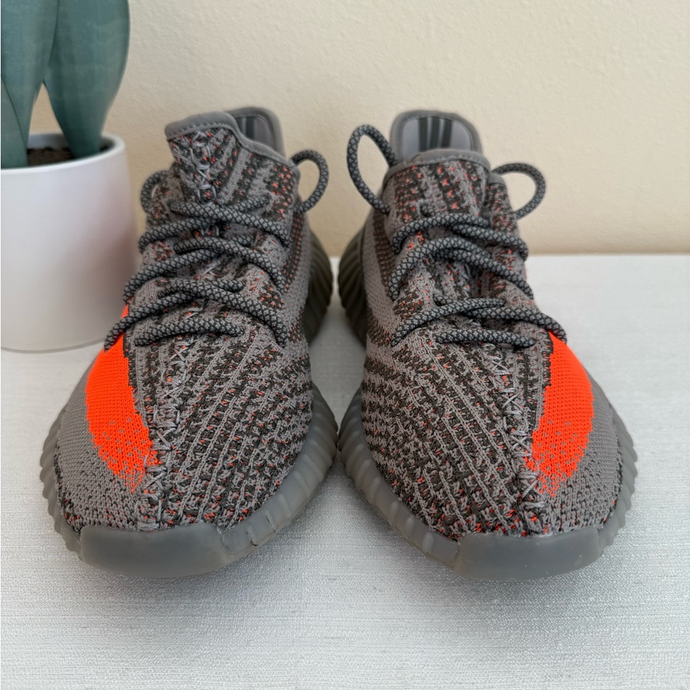 Adidas Yeezy Boost SPLY-350 V2 Beluga Reflective Gray Mesh w/Orange Sneakers - Picture 5 of 14